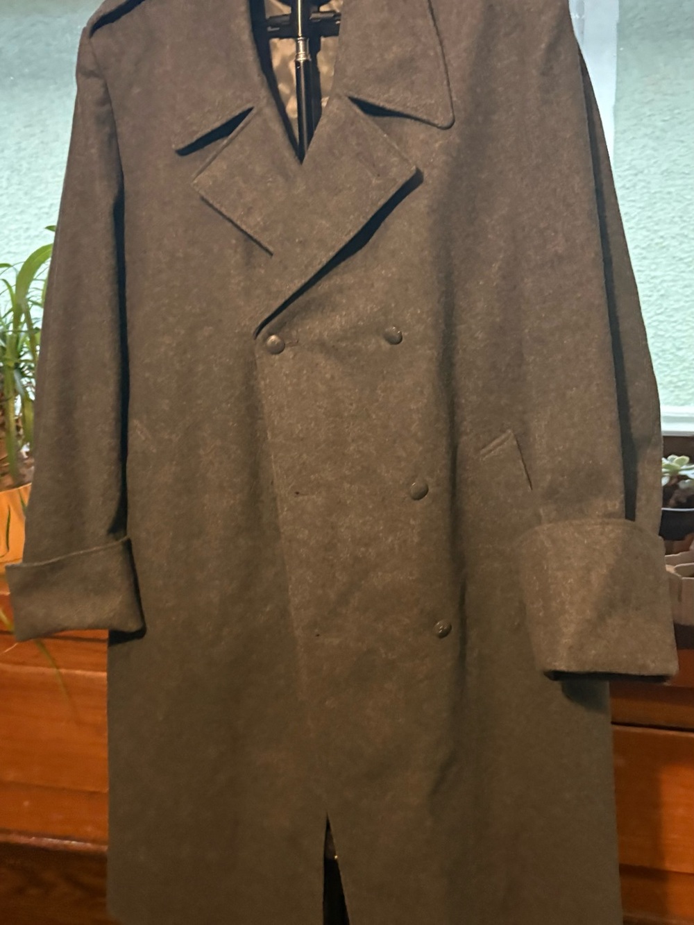 FRACOMINA Men’s Gray Double Breasted Long Overcoat 48N 45” Military Style